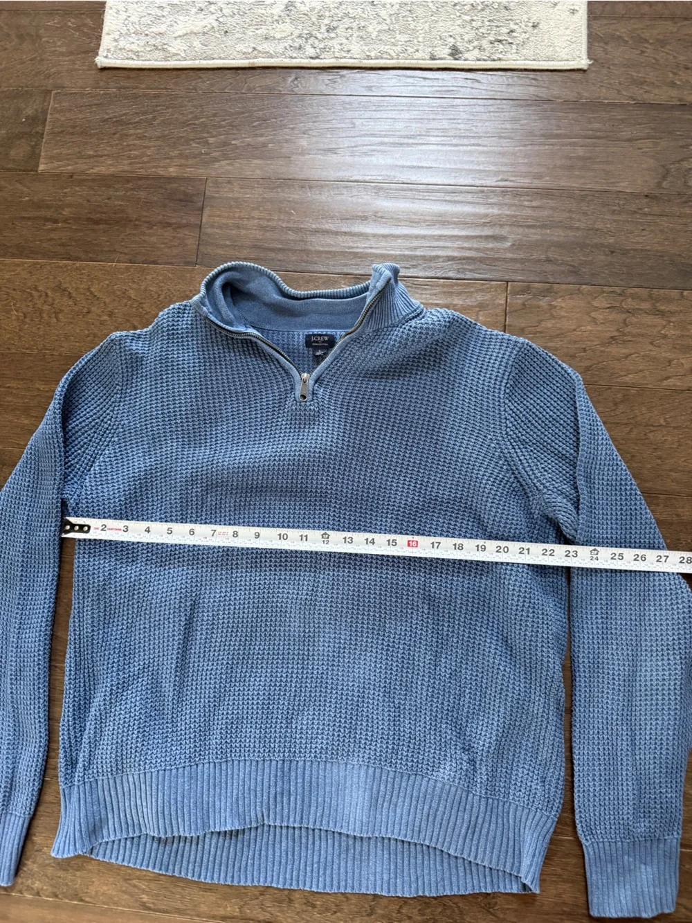 J. Crew Men’s Large Sophisticated Light Blue Waffle-Knit Quarter Zip Sweater